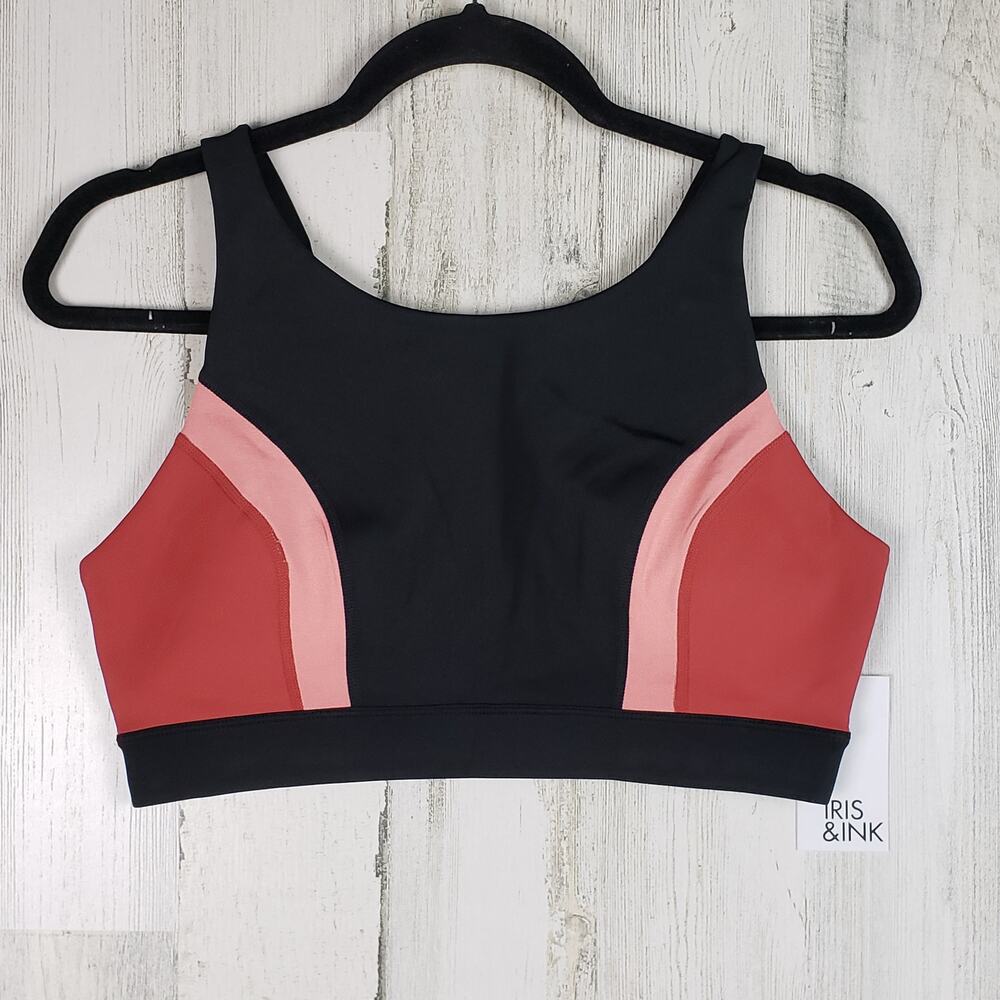 NWT Iris + Ink Black & Two-Tone Pink Athletic Sports Bra Women's Size Medium